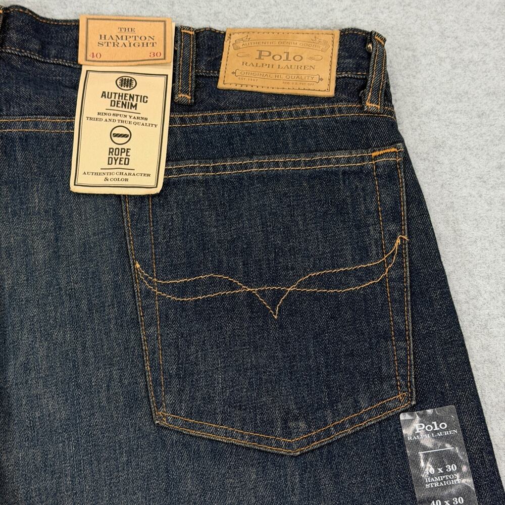 Polo Ralph Lauren Hampton Straight Jeans Mens 40x30 (Fit 42) Dark Wash Rope Dyed - Picture 11 of 16